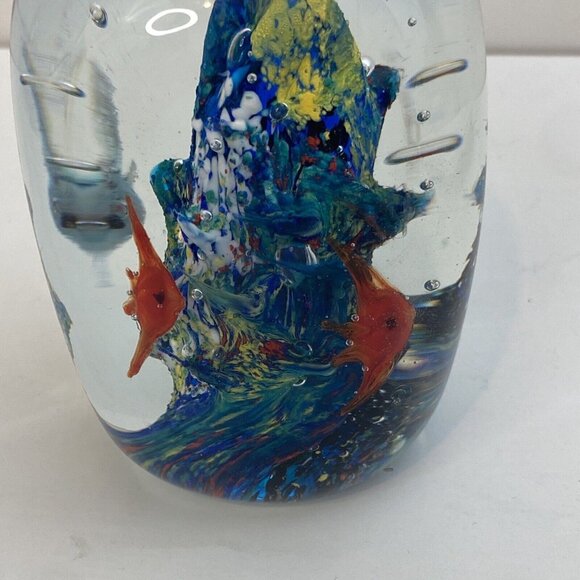 Paperweight Dynasty Gallery Glass Fish Flower Bubbles Heirloom Collection Vtg - Picture 6 of 10